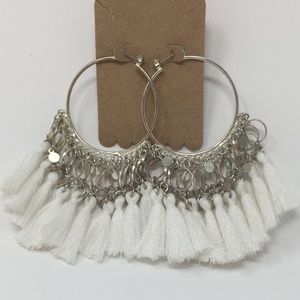 EXTRA LARGE White TASSEL Hoop Earrings